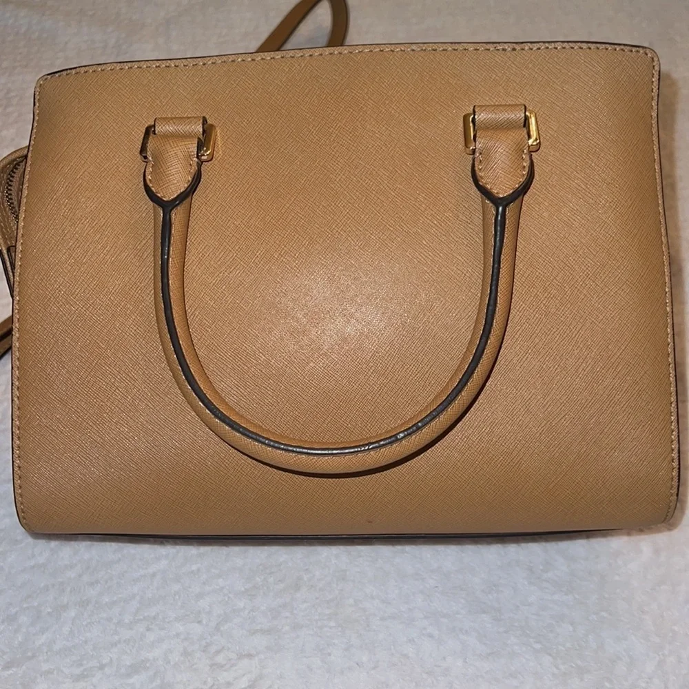 Michael Kors Selma Saffiano Leather Medium Satchel Crossbody Peanut